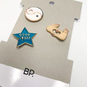 NEW BP 3 piece pin set good vibes heart white yin and yang enamel gloss
